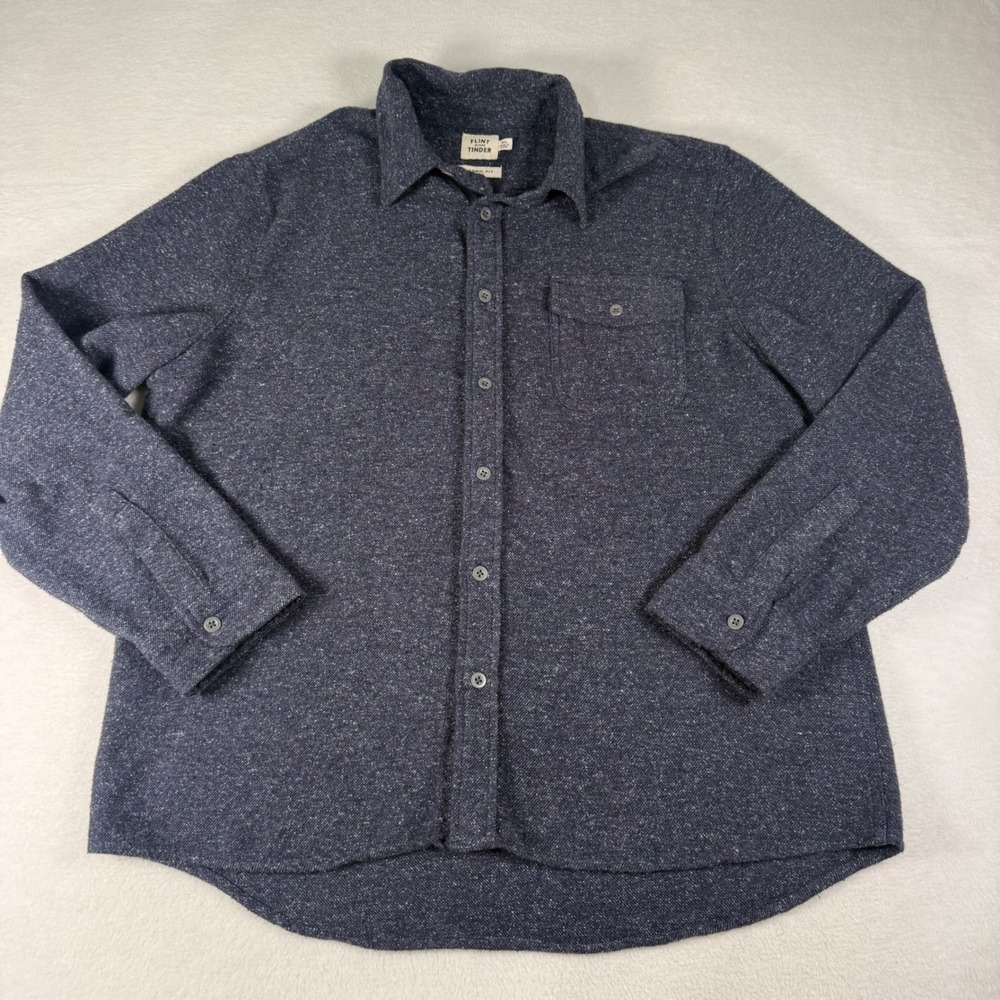 Flint and Tinder Shirt Mens XL Navy Blue Cotton Blend Classic Fit Flecked Rugged